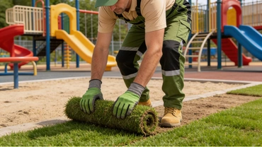 Luxury playground artificial turf installation at a Dallas home